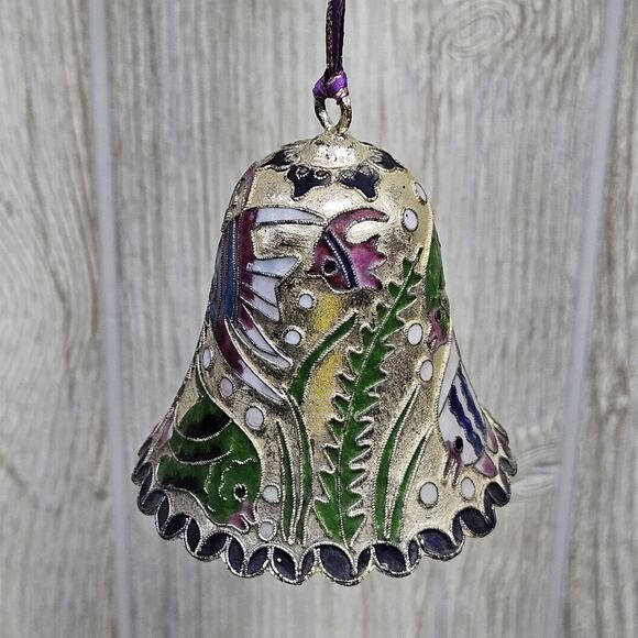 Vintage‎ Cloisonné Enamel Bell Ornament Tropical Fish Ocean Theme Hanging Decor - Picture 2 of 9